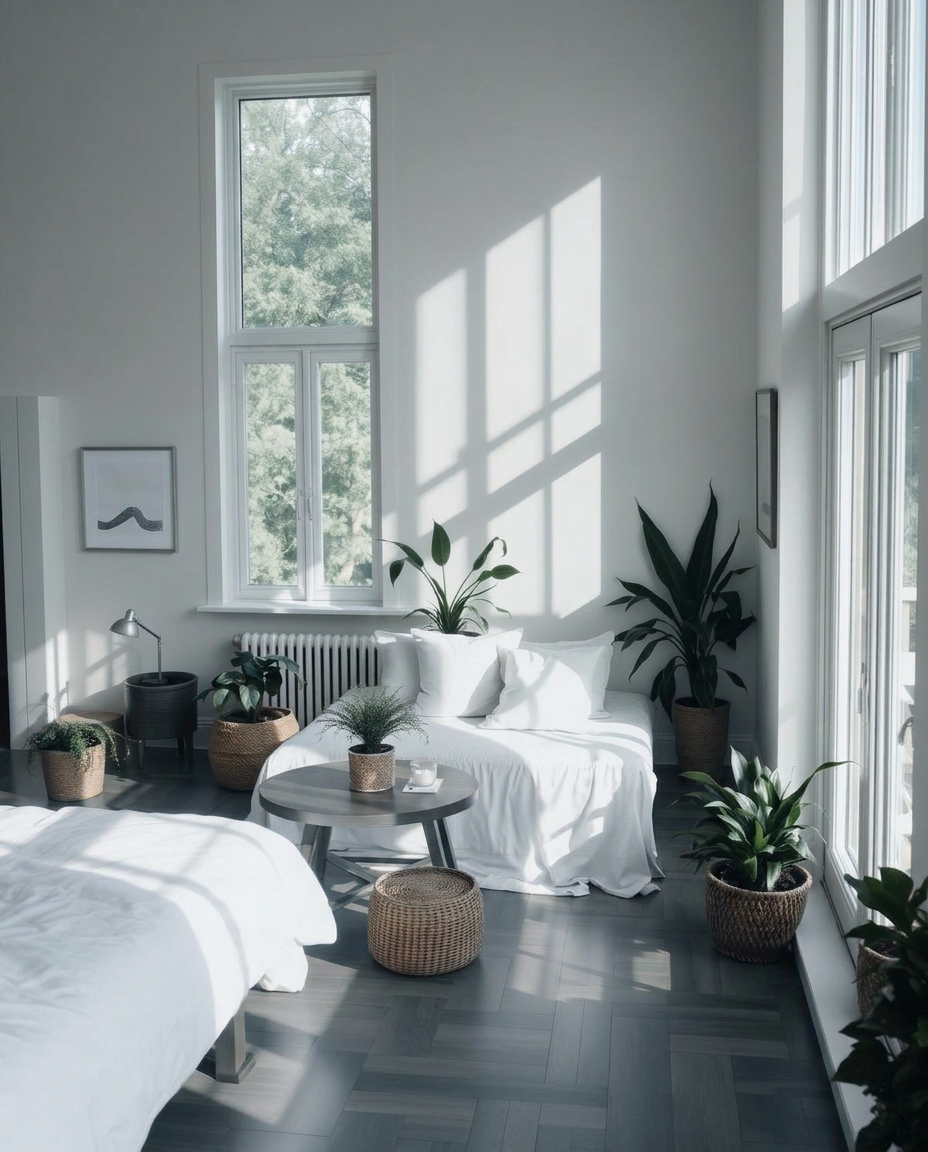 Sunlit living room in a quiet, welcoming home